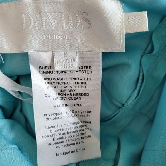 David's Bridal Dress Formal Sleeveless Draped Back Flowy Maxi Aqua Blue Sz 8 - Picture 4 of 11